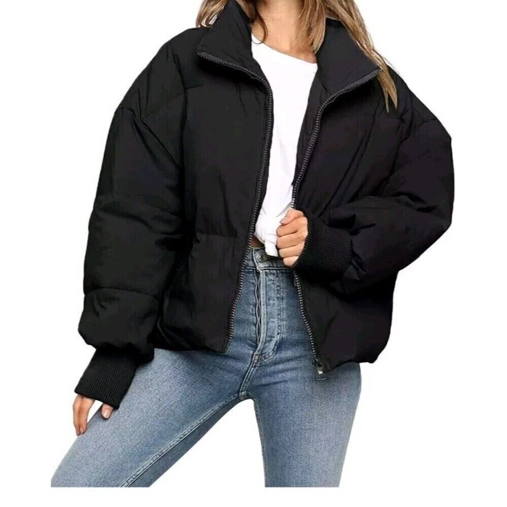 ZCSIA Women Winter Jacket Size Large Navy Color Baggy Puffer Short Coat